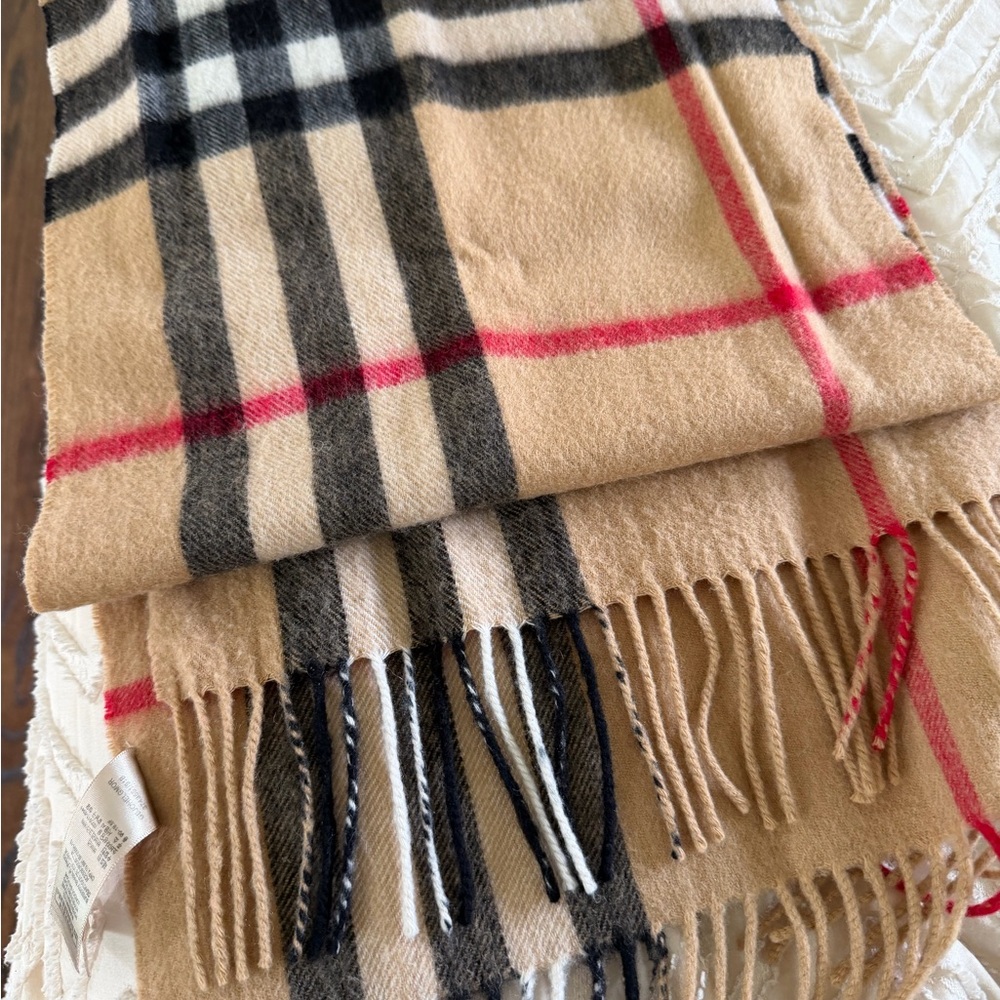 Burberry Classic Check Scarf in Red, Black, and Tan